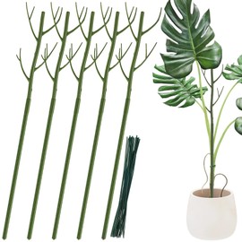 BIT.FLT 5 Pack Plant Support Stakes for Indoor Plants, 27.5 Inch Twig Plant Sticks with Plant Ties for Climbing Potted Plants Monstera Hoya Pothos Sticks Garden Rods, Green