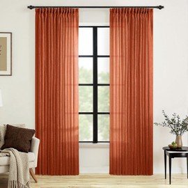MIULEE Pinch Pleated Terracotta Linen Curtains 108 Inches Long 2 Panels for Bedroom Living Room, Burnt Orange Linen Textured Window Drapes Back Tab Hooks Semi Sheer Light Filtering Rust Boho Fall
