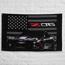 Black Sports Car C6 Z06 Vette Driver Car Club Custom Garage Office Man Cave Banner Flag 34.5" x 56"