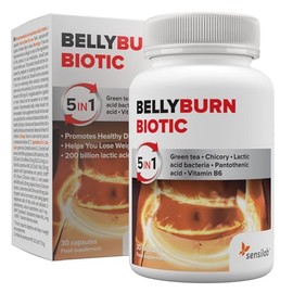 BellyBurn Biotic Capsules with 200 Billion Lactic Acid Bacteria, Bacterial Cultures Supplement with Green Tea, Chicory Root, Pantothenic Acid, and Vitamin B6, 30 Capsules by Sensilab