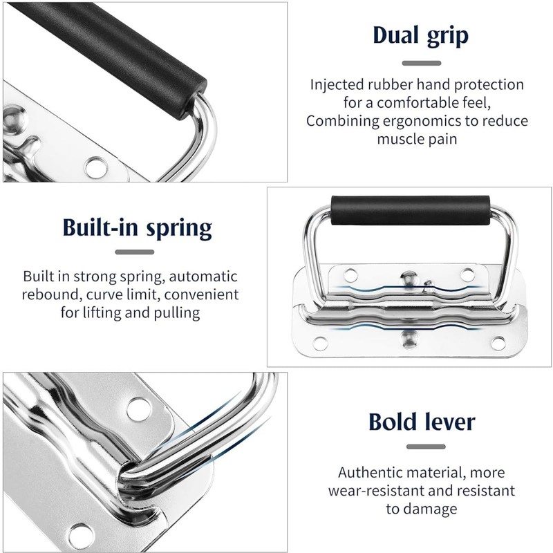 ZHjuju Folding Spring Steel Handles,2Pcs Box Handles Spring Folding Handle