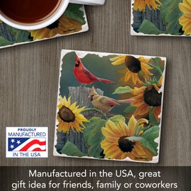 Thirstystone Cardinal & Sunflowers Single Tumbled Tile Stone Coaster with Protective Cork Backing Manufactured in The USA 4" Square, Artistic, Easily Wipes Clean