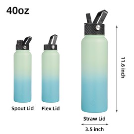 BJPKPK Insulated Water Bottles with Straw Lid, 40oz Large Water Bottle, Stainless Steel Metal Water Bottle with 3 Lids, Reusable Thermos Bottle, Cold & Hot Water Bottle for Sports, Gym-Mint