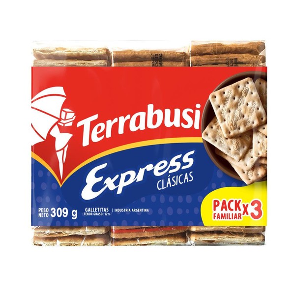 Terrabusi Express Water Biscuits Galletitas de Agua for Breakfast, Brunch & Tea, 309 g / 10.89 oz (tripack)