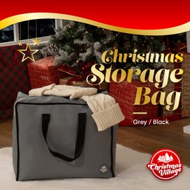 Christmas Village Premium Christmas Decoration Storage Bag Organiser Lights Zip Up Sack Xmas - Stores Ribbon Tinsel Wreath Stocking Lights Bow Tags, Gift Wrap Paper Tidy (Grey)
