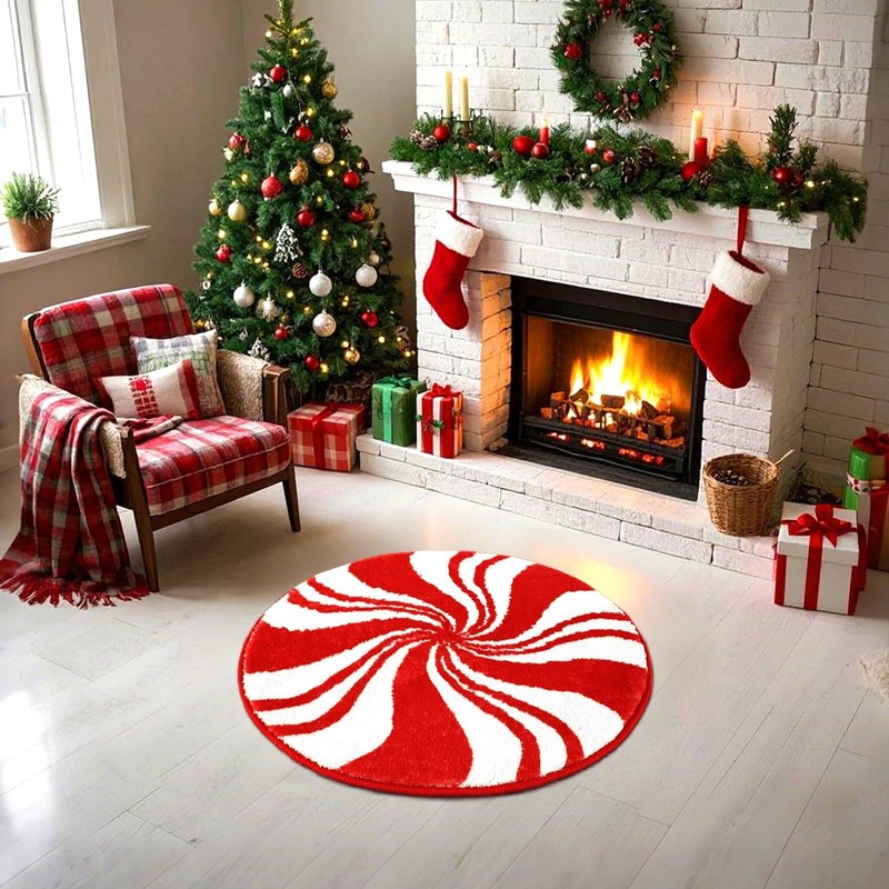 FEBSNOW Christmas Bathroom Rugs Decor, 21.6 Inch Christmas Red and