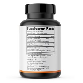 Yelixir Nutrition Curcumin 95% Extract 120 Capsules with High Strength Ginger and Black Pepper, 550 mg per Capsule