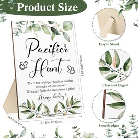 51 Pcs Cool Baby Shower Games Include Baby Pacifier Hunt Sign Wooden Baby Gift Sets Gender Reveal Party Favors 50 Acrylic Baby Pacifiers Mini Plastic Pacifiers (Greenery, Blue)