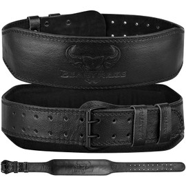 Weight Lifting Belt for Men and Women, Leather Fitness Belt for Weightlifting, 4 Inch Padded Lumbar Support, 10 Adjustable Holes, Ideal for Powerlifting, Deadlifts, 2XL, BLACK