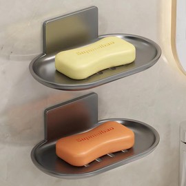 Soporte para jabón, pared de ducha, jabonera, ducha para pared, jabón montado en la pared, ducha, soporte para jabón sin taladro, para baño, fregadero de cocina, gris (2 unidades)