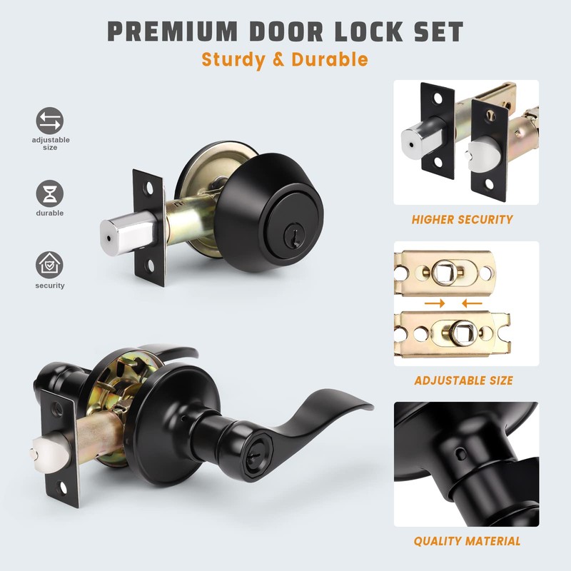 KNOBWELL 3 Pack Exterior Door Lock Set with Deadbolt Front