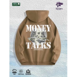 Money Talks Graphic Hoodie 100% Cotton US Warehouse 7 ColorsColor: Khaki, Size: L