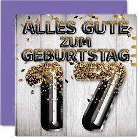 Stuff4 17th Birthday Card for Boys - Black Gold Glitter Balloons - Happy Birthday Cards for 17 Year Old Boy Son Brother Grandson 145mm Seventeenth Birthday Greeting Cards