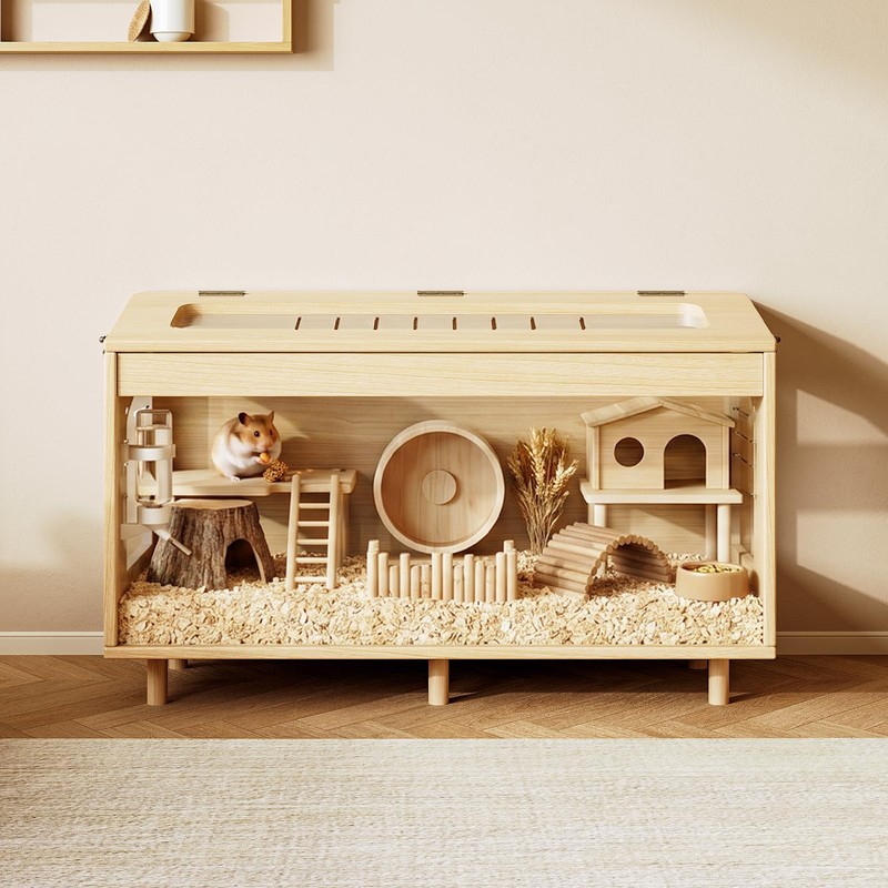 HOTAMO Wooden Hamster Cage with Acrylic Board Base, 31.5"