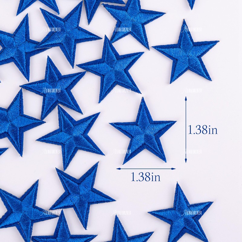 AUEAR, 30 Pack Blue Star Sew On Iron Patch Embroidered