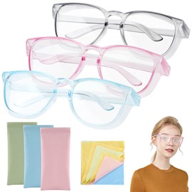 Pack of 3 Blue Light Filter Glasses, Glasses Lenses with Side Protection for Effective Dust Protection, Men and Women, Protective Glasses & 3 Glasses Case, Soft and 5 Pieces Cleaning Cloth & Anti-Blue