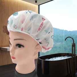 PEVA Waterproof Shower Cap for Long Hair Small Fish Pattern 16ea