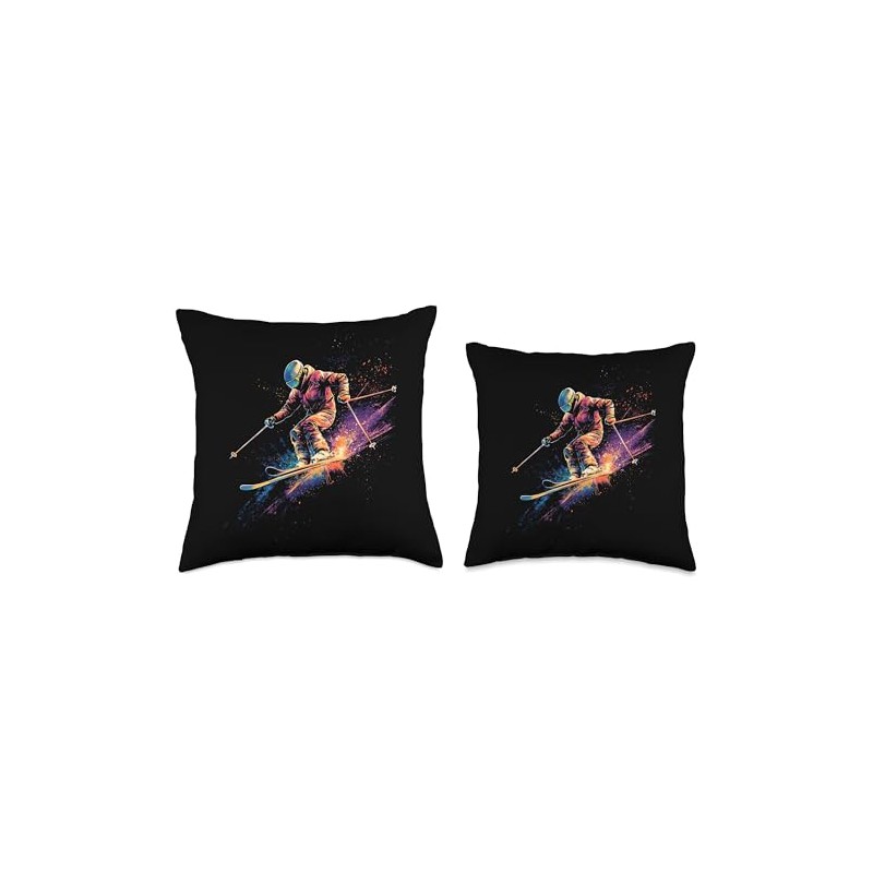 Freestyle Skier Watercolor Vector Throw Pillow