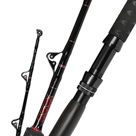 Fiblink Saltwater Fishing Trolling Rod 1-Piece Heavy Duty Roller Rod Big Name Conventional Boat Fishing Pole with Roller Guides (80-120lb,5-Feet 6-Inch)