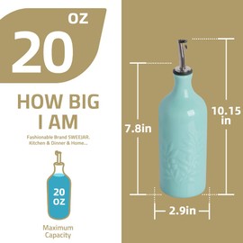 Sweejar Ceramic Olive Oil Dispenser Bottle 20 Oz Relief Opaque Oil Cruet Protects To Reduce Oxidation Suitable for Storage Vinegar, Soy Sauce, Coffee Syrup, Liquids, Set of 1 (Beige Gold Spout)