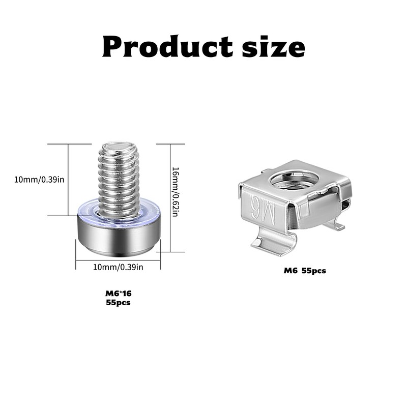 110 Pcs/55 Set Rack Mount Cage Nuts and Rack Screws