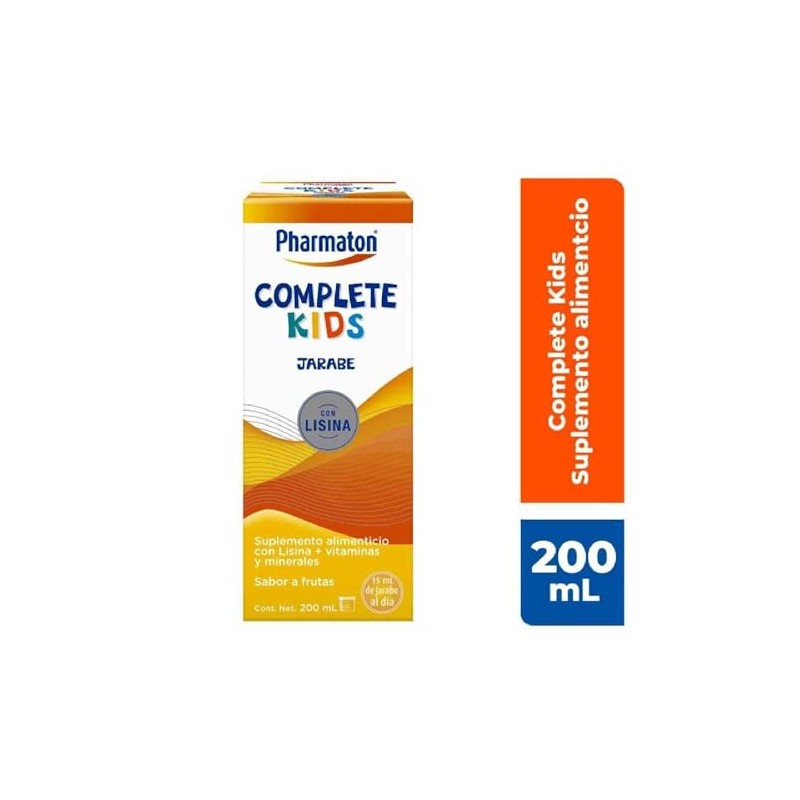 Pharmaton Complete Kids Suplemento Alimenticio en Jarabe, 200 ml. Complementa