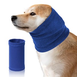 Dog Calming Hoodie Head Cover Sleeves, Dog Ear Covers for Noise Protection, Dog Ear Wrap for Dog Anxiety Relief and Calming, Dog Ear Muffs for Dogs Pet Neck and Ear Warmer (Small, Blue)