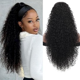 Fecihor 27 inch Drawstring Ponytail Kinky Curly Ponytail for Women Afro Curly Long Extension Protective Style Black Deep Wave Ponytail Human Hair