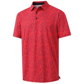 YAMXDM Golf Polo Shirts for Men - Print Moisture Wicking Quick Dry Polo Shirts for Men, Short Sleeve Collared Polo Shirts for Golf Tennis Casual Wear