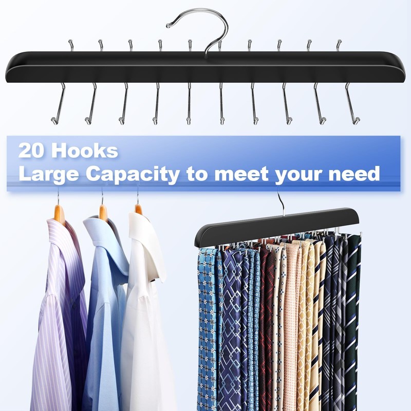 RESOVO Upgraded Tie Rack Hanger with 20 Foldable Metal Hooks,