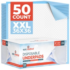 Disposable Adult Bed Pads 36" x 36" Blue Chucks for Elderly Seniors, Incontinence With Wetting Support, Soft and Absorbent, Leak Proof (Pack of 50)