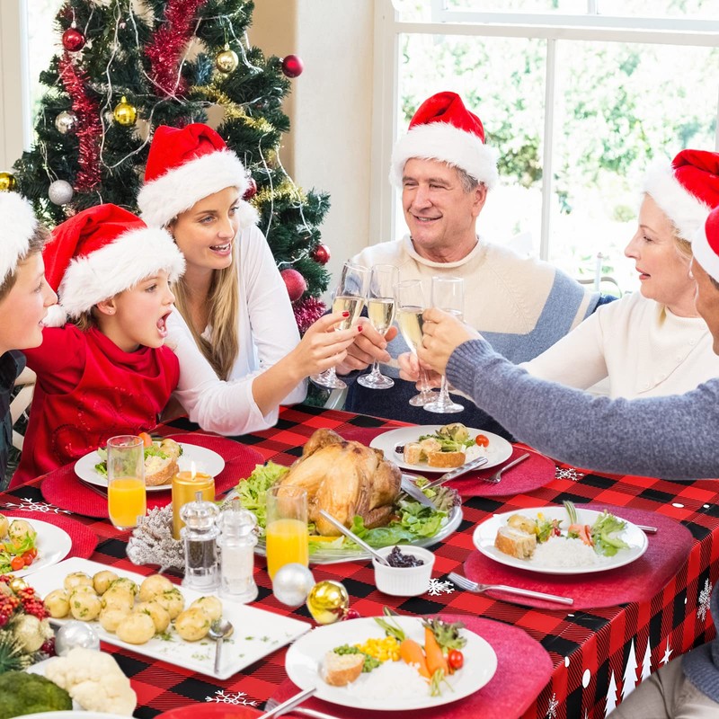 Merry Christmas Buffalo Plaid Table Covers Snowflake Tablecloth Plastic Gingham