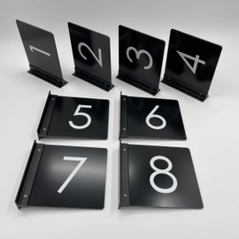 Projecting Room Number Sign, 6 x 6 inch black aluminum hallway flag signs for dentist office, hospital, school, church. 1 piece single sign (read description how to order)