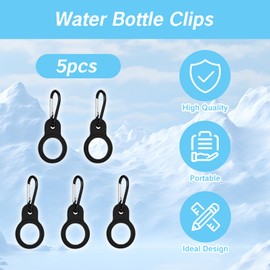 UAIAGM 5 Sets Water Bottle Clip Holder with Keychain Ring Silicone Bottle Carrier with Carabiner Clips for Purse Lanyard Bag Backpack Hook on Cap Strap Belt Hanger Carrying Bottles (Black)