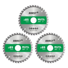 RRRST Pack of 3 Circular Saw Blades 85 x 15 mm, 30 Teeth - Multi Material Fine Cut - for Aluminium, Copper, Non-ferrous Metals, Wood, Plywood, Skirting Boards, Laminate and much more