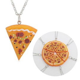 XROLAND Friendship Necklace 7 Pieces Chic Pizza Pendant Necklace/Keychain Realistic Pizza Resin Necklace/Keychain Set Unique Food Inspired Jewelry