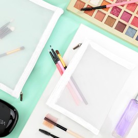 6 Pieces Mesh Makeup Bags Mesh Cosmetic Bag Portable Travel Organizing Zipper Pouch Toiletries Makeup Pouches for Home Office Travel Accessories (White)