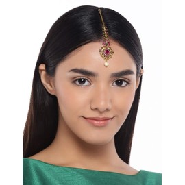 Aheli Latest Fashion Jewellery 18K Matte Gold Finish Copper Maangtikka Jewellery Gift for Women