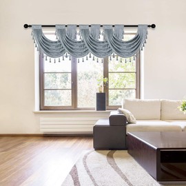 ELKCA Thick Chenille Waterfall Swag Valances for Living Room Silver Grey Valance Curtains for Kitchen，Pack of 4 (Silver Grey, 30" W x 22" L)