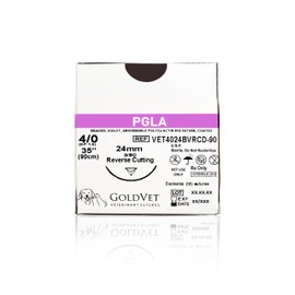 GoldVet Polyglactin 910 Veterinary Suture 4-0, 3/8 Round 24mm Reverse Cutting Needle (Comparable to Vicryl), 35"