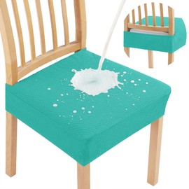 Smiry Waterproof Seat Covers for Dining Room Chairs Set of 2, Stretch Jacquard Removable Washable Chair Seat Slipcovers Protector, No Rear Covers, Teal