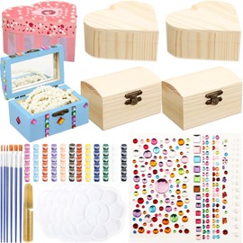 6 Pack Paint Your Own Wooden Jewelry Box DIY Crafts Kits Heart Treasure Box Kit Unfinished Arts and Craft for Ages 3-12 Year Old Girls Boys Birthday Gifts Valentines Mother's Day Favors