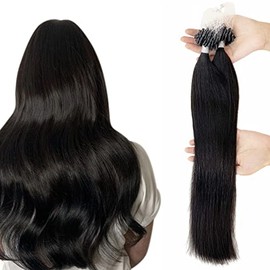 Microbead Hair Extensions Misslala 22 Inch Microlink Hair Extensions Human Hair Salon Quality Color #1B Off Black Micro Ring Hair Extensions Straight Natural Hair 50s 50g