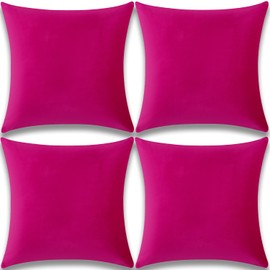 Yonous Cushion Covers, Soft Premium Velvet Decorative Throw Pillow for Sofa Bed Couch Chair, Set of 4, Hot Pink, 18 x 18 inch / 45 x 45 cm