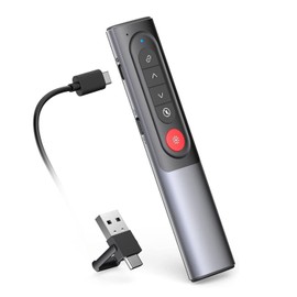 MOXYOY Presentation Clickers, Clicker for Powerpoint, Wireless Rechargerable Presenter Remote, Presentation Clicker with Volume Control/Hyperlink for Keynote/PPT/Mac/PC/Laptop (Gray)