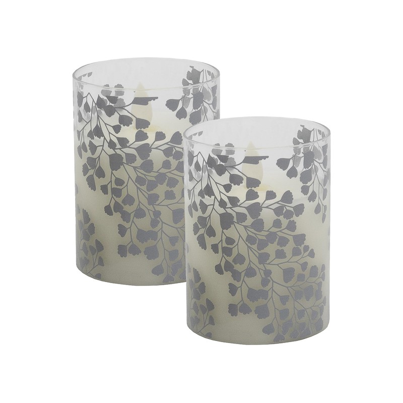 LumaBase Battery Operated LED Glass Candles with Flickering Flame, Silver