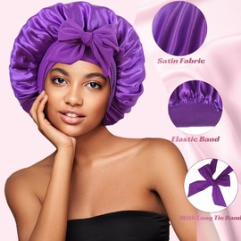 vidsel Bonnet with Tie Band Satin Bonnet Silk Bonnet for Sleeping Women, Silk Hair Bonnet Reversible Double Layer Sleep Cap Bonnet for Curly Hair Braids