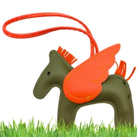 Generic Pegasus Keychain, Horse Keychain, Pony, Animal Keyring, PU Leather Animal Lover Gift for Women Girl Teen (Green-Orange)