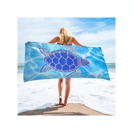 KONFEN Large Microfibre Beach Towel, 160 * 80cm Sand Free Beach Towels for Adults, Quick Dry Lightweight Microfibre Beach Towels for Sports Travel Gym Camping Yoga Summer (Blue Turtle)