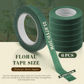 6 Rolls Floral Tapes 0.47Inches x 21.87Yards Green Flower Tape Stem Wrap DIY Floral Tape for Fresh Flowers Wedding Bouquet and Floral Crafts (6)